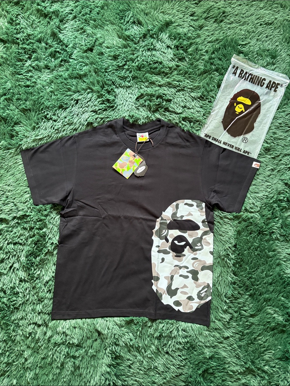 A Bathing Ape T Shirt With Grey Camo Ape Head
